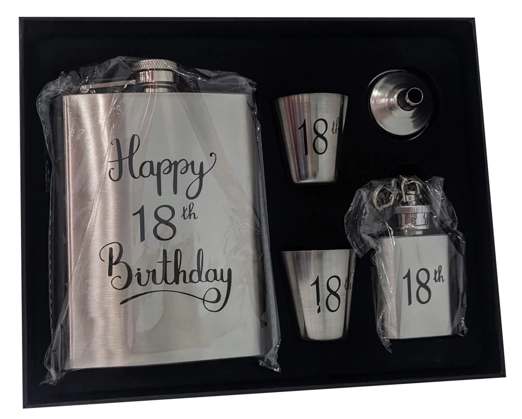 Happy 18th Hip Flask Set