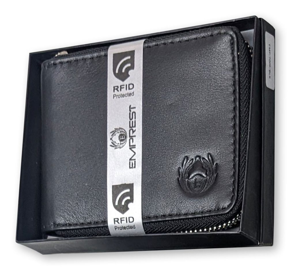 Emprest Black Leather Wallet with RFID Protection
